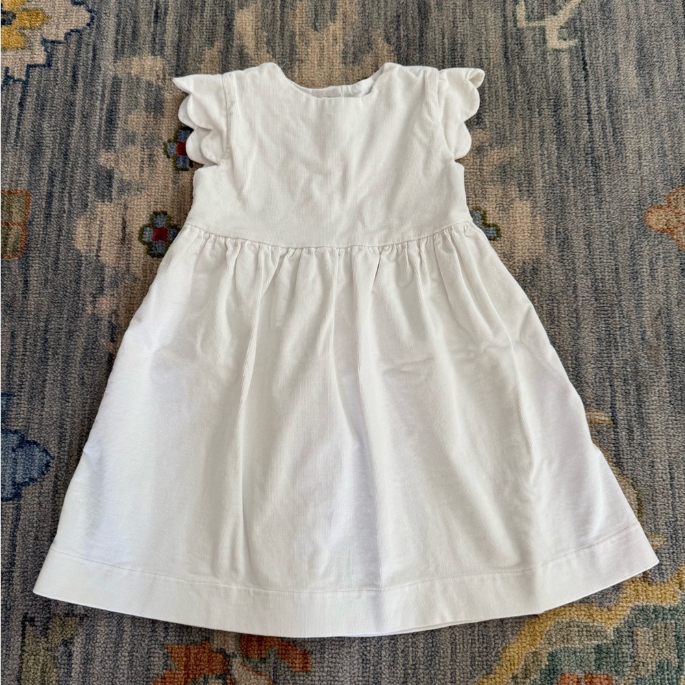 James & Lottie - Size 5 - White Corduroy Flutter Sleeve Dress Scalloped